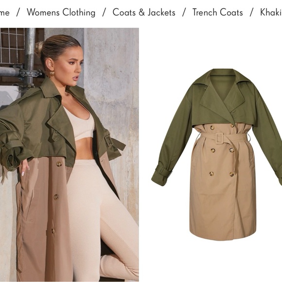 Khaki Contrast Oversized Belted Midi Trench Coat - Picture 11 of 12